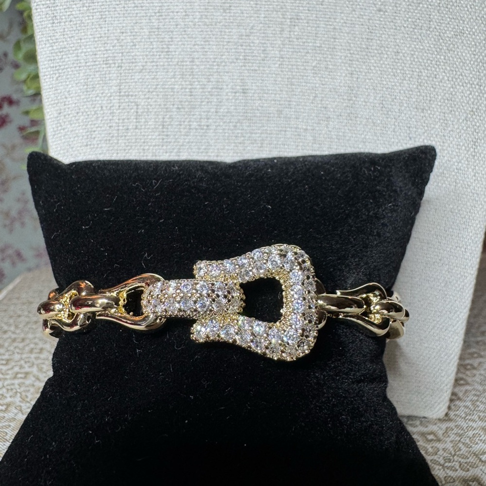 Gold Bracelet with Rhinestone Buckle - Picture 2 of 3